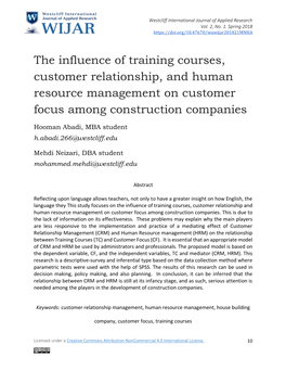 The Influence of Training Courses, Customer Relationship, and Human Resource Management on Customer Focus Among Construction Companies