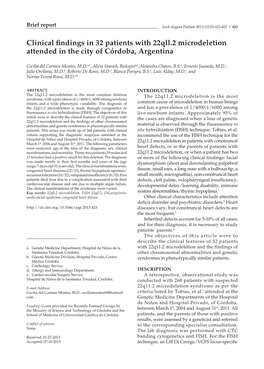 Clinical Findings in 32 Patients with 22Qll.2 Microdeletion Attended in the City of Córdoba, Argentina