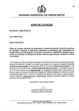 Iv , Luclessian Calixto Da Silva Alves Pregoeiro(A) Oficial Do Municipio