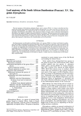 Leaf Anatomy of the South African Danthonieae (Poaceae). XV. the Genus Elytrophorus