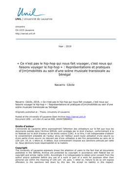Représentations Et Pratiques D'(Im)Mobilités Au Sein D'une Scène Musicale Translocale Au Sénégal