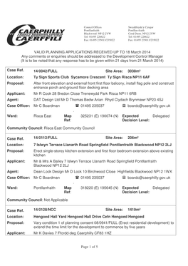 Page 1 of 5 VALID PLANNING APPLICATIONS RECEIVED up TO