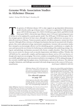 Genome-Wide Association Studies in Alzheimer Disease