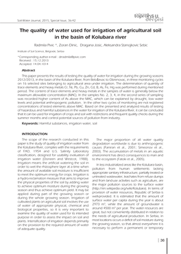 The Quality of Water Used for Irrigation of Agricultural Soil in the Basin of Kolubara River