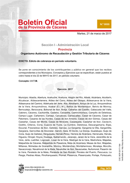 Sección I - Administración Local Provincia Organismo Autónomo De Recaudación Y Gestión Tributaria De Cáceres