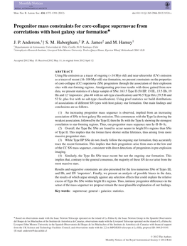 Progenitor Mass Constraints for Core-Collapse Supernovae from � Correlations with Host Galaxy Star Formation