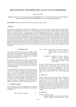 Risk Assessment and Mapping for Canlaon Volcano, Philippines