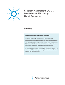 G166766A Agilent Fiehn GC/MS Metabolomics RTL Library: List of Compounds