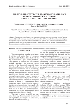 Surgical Strategy in the Transcervical Approach of the Parapharyngeal Tumors in Aeronautical Military Personnel