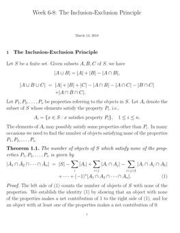 Week 6-8: the Inclusion-Exclusion Principle