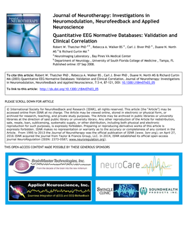 (2003) Quantitative EEG Normative Databases: Validation