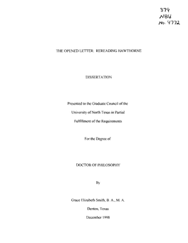 REREADING HAWTHORNE DISSERTATION Presented to The