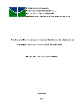 Pseudomonas Fluorescentes Provenientes Da Rizosfera De Solanáceas No