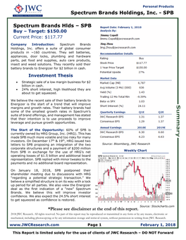 Spectrum Brands Holdings, Inc. - SPB