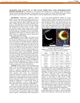 SEARCHING for WATER ICE at the LUNAR NORTH POLE USING HIGH-RESOLUTION IMAGES and RADAR. J. L. Mitchell1, S. J. Lawrence2, M. S