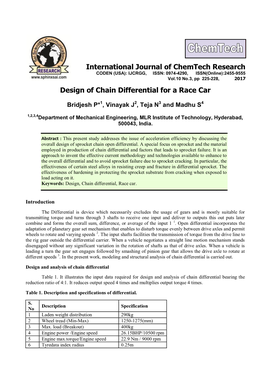 Design of Chain Differential for a Race Car International Journal Of