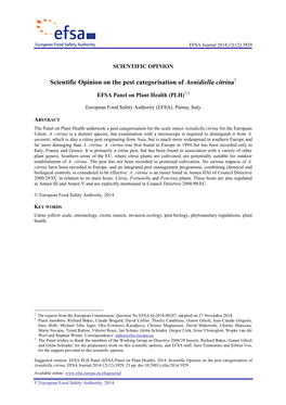 Scientific Opinion on the Pest Categorisation of <Em>Aonidiella