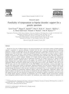 Familiality of Temperament in Bipolar Disorder: Support for a Genetic Spectrum