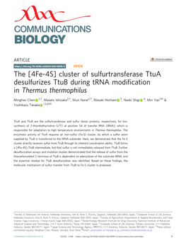 The [4Fe-4S] Cluster of Sulfurtransferase Ttua Desulfurizes