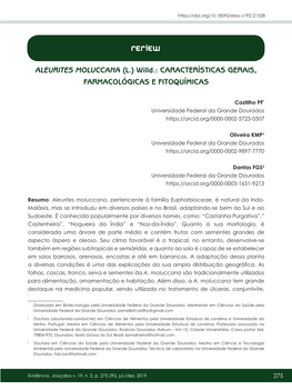 ALEURITES MOLUCCANA (L.) Willd.: CARACTERÍSTICAS GERAIS, FARMACOLÓGICAS E FITOQUÍMICAS