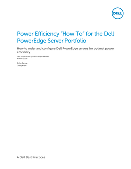 Power Efficiency “How To” for the Dell Poweredge Server Portfolio