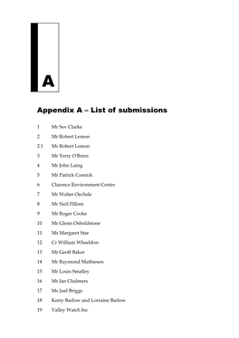 Appendix a – List of Submissions