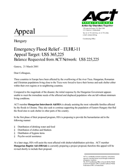 Appeal Hungary Emergency Flood Relief