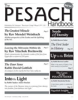 Handbook the Greatest Miracle Page 2 Seeds by Rav Mendel Weinbach of Eternity Another Perspective of the Exodus and the Splitting of the Sea