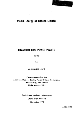 Atomic Energy of Canada Limited ADVANCED HWR POWER PLANTS