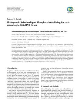 Phylogenetic Relationship of Phosphate Solubilizing Bacteria According to 16S Rrna Genes