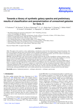 Towards a Library of Synthetic Galaxy Spectra and Preliminary Results of Classiﬁcation and Parametrization of Unresolved Galaxies for Gaia