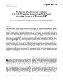 Methylated DNA Immunoprecipitation and High-Throughput Sequencing (Medip-Seq) Using Low Amounts of Genomic DNA