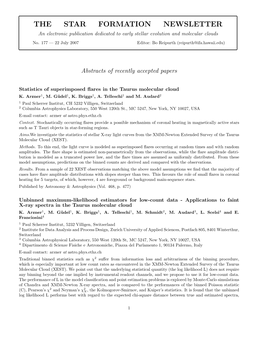 THE STAR FORMATION NEWSLETTER an Electronic Publication Dedicated to Early Stellar Evolution and Molecular Clouds