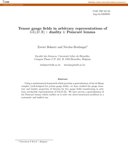 Tensor Gauge Fields in Arbitrary Representations of GL(D,R)