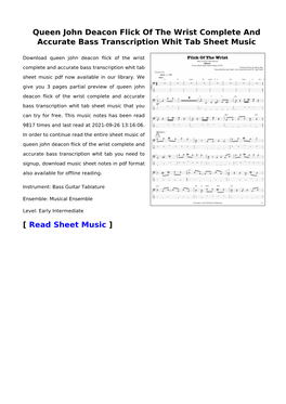 Queen John Deacon Flick of the Wrist Complete and Accurate Bass Transcription Whit Tab Sheet Music
