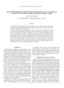 Pressures and Temperatures Calculated from Chromium-Rich