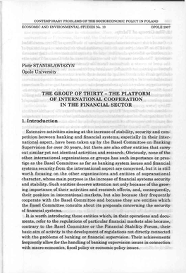 The Group of Thirty - the Platform of International Cooperation in the Financial Sector