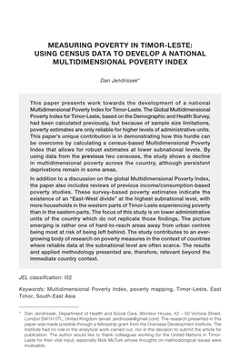 Measuring Poverty in Timor-Leste: Using Census Data to Develop a National Multidimensional Poverty Index