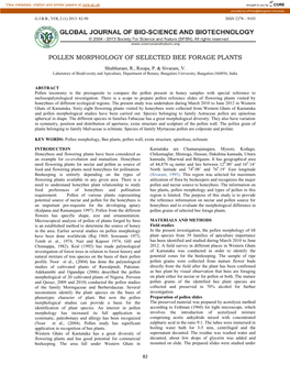 Pollen Morphology of Selected Bee Forage Plants