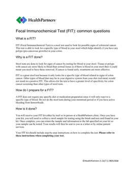 Fecal Immunochemical Test (FIT): Common Questions