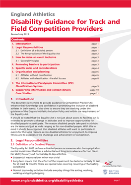 England Athletics Disability Guidance for Track and Field Competition Providers Revised July 2015 Contents 1