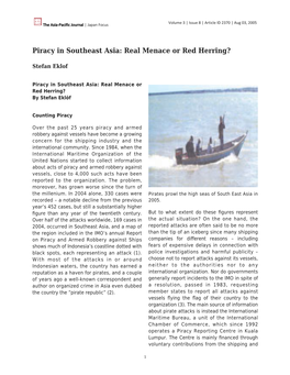 Piracy in Southeast Asia: Real Menace Or Red Herring?