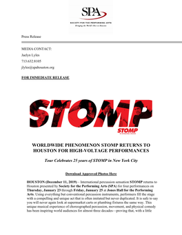 Worldwide Phenomenon Stomp Returns to Houston for High-Voltage Performances