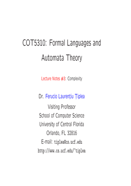 COT5310: Formal Languages and Automata Theory