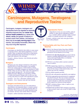 Carcinogens, Mutagens, Teratogens and Reproductive Toxins