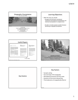 Orographic Precipitation Learning Objectives Useful Papers Key