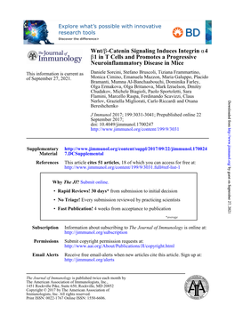 Wnt/Β-Catenin Signaling Induces Integrin Α4β1 in T Cells And