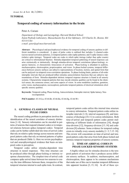 Temporal Coding of Sensory Information in the Brain