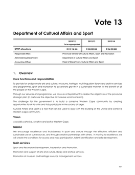 Vote 13: Department of Cultural Affairs and Sport ______