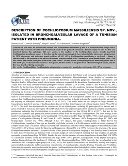 Description of Cochliopodium Massiliensis Sp. Nov., Isolated in Bronchoalveolar Lavage of a Tunisian Patient with Pneumonia